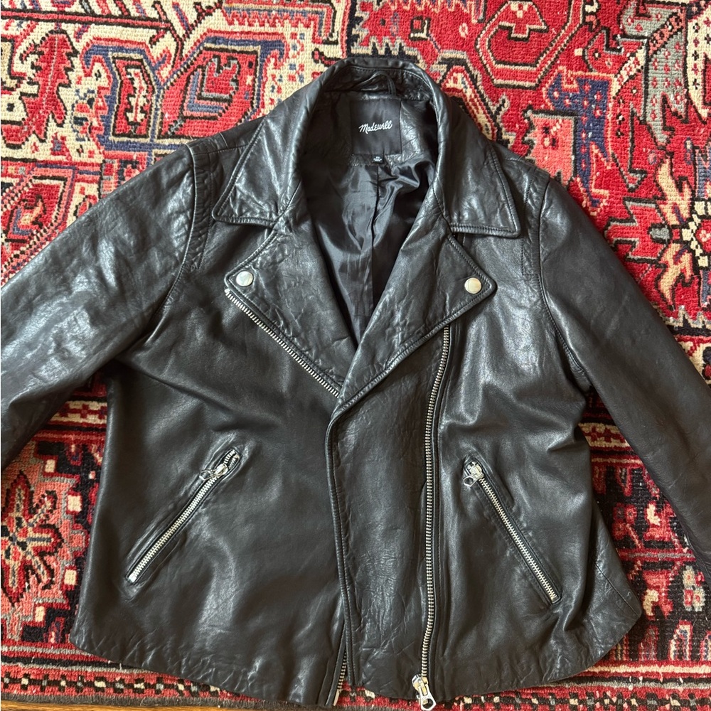 Madewell washed leather motorcycle Black Leather Jacket size XL